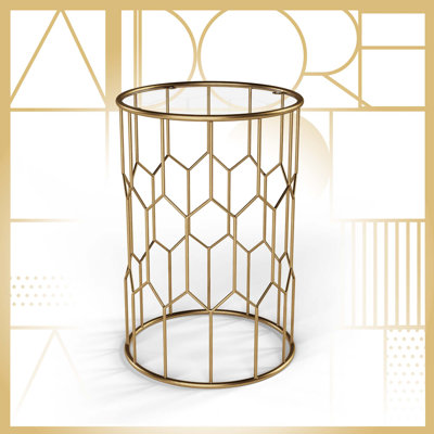 Harper Round Glass Top Accent Side Table with Gold Metal Frame, 16-Inch