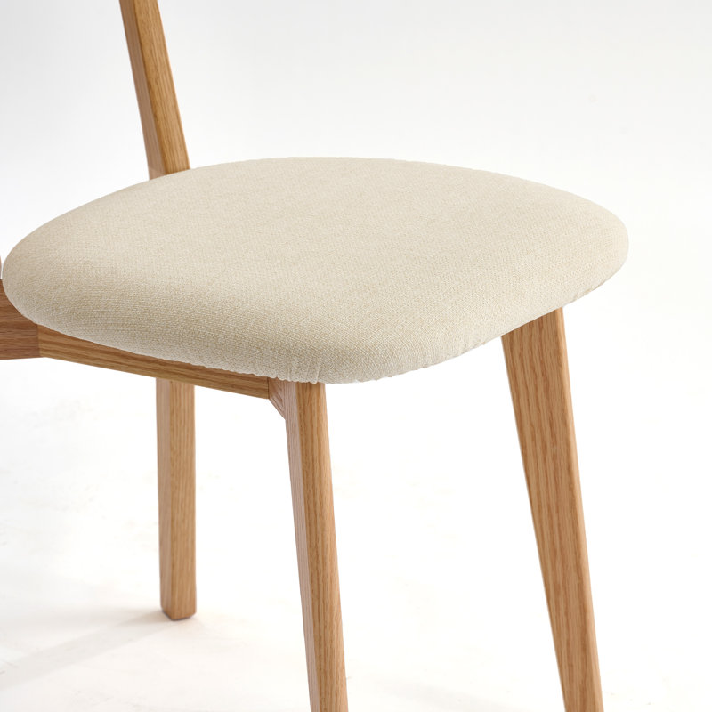 Chaise d'appoint rembourrée en chêne massif avec revêtement amovible, Chêne, Beige