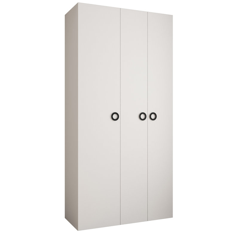 3 Door Manufactured Wood Wardrobe, 245cm H x 120cm W x 50cm D, White Matt/Black Hanlde