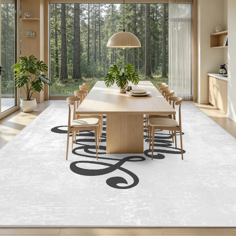 Tapis noir brossé à la main élégant et moderne, Rectangle 79 po x 118 po
