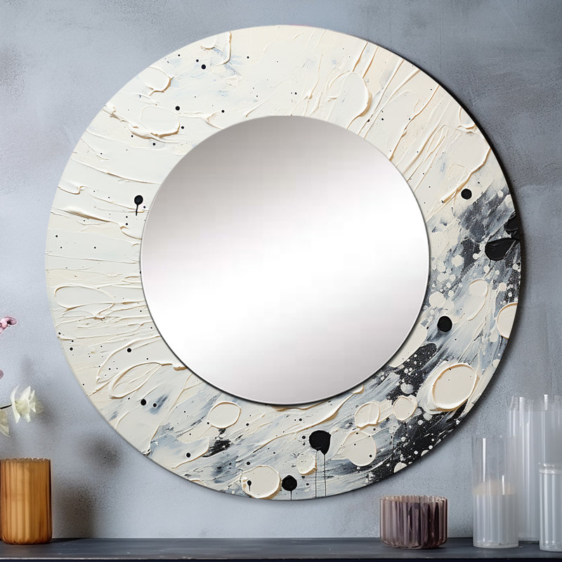 Gris gris blanc Mid Century Minimalist Wave - miroir mural unique minimaliste, 23 po x 23 po