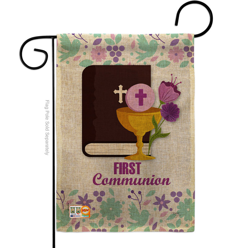 Première communion en polyester 2 faces 18,5 x 13 po drapeau de jardin, Toile de jute