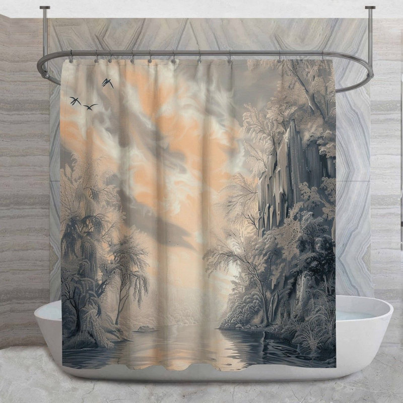 Rideau de douche Winter Scene - décor de salle de bain paysage 14181, H 73 po x l 70 po