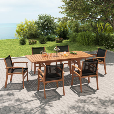 6 - Person Acacia Wood Patio Dining Set With Extendable Rectangular Table