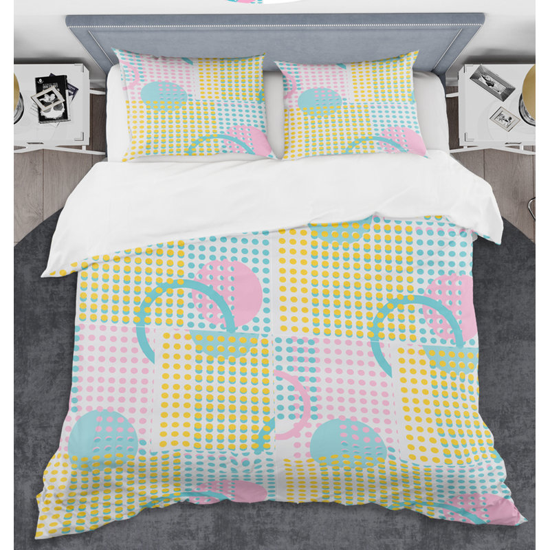 Circular Retro Geometry I - Vintage Abstract Duvet Cover Set - Microfiber Polyester, King Duvet Cover + 2 Shams