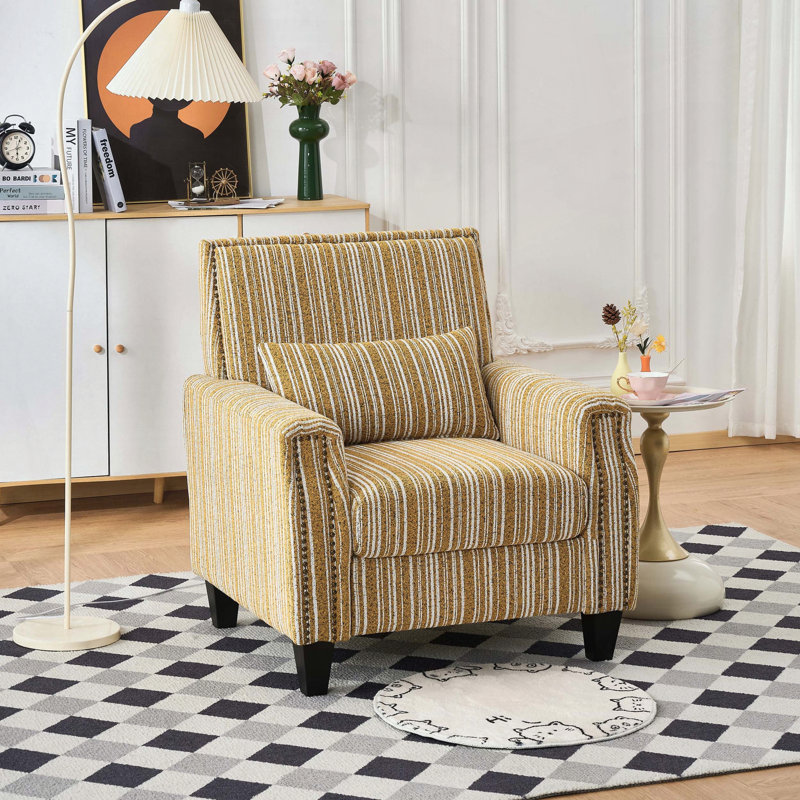 Chaise d'appoint rayée avec garniture cloutée - jaune et blanc, Jaune