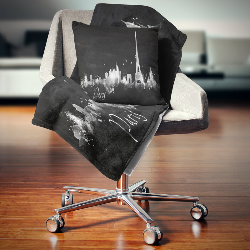 Coussin Paris - Silhouette, 16 po x 1 po, Coussin décoratif, Noir