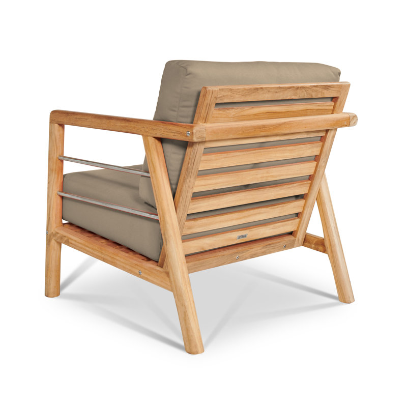 Aalto Teak Club Chair With Cushion In Melon, Fawn, Natural Sanded
