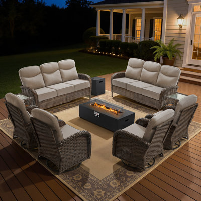 Wicker 10 - Person Patio Conversation Set with Cushions