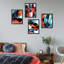 Ensemble de 4 reproductions murales géométriques abstraites encadrées sur papier quadrillé rouge et bleu encadrées sur papier, impression de 4 pièces-93012284-93012285