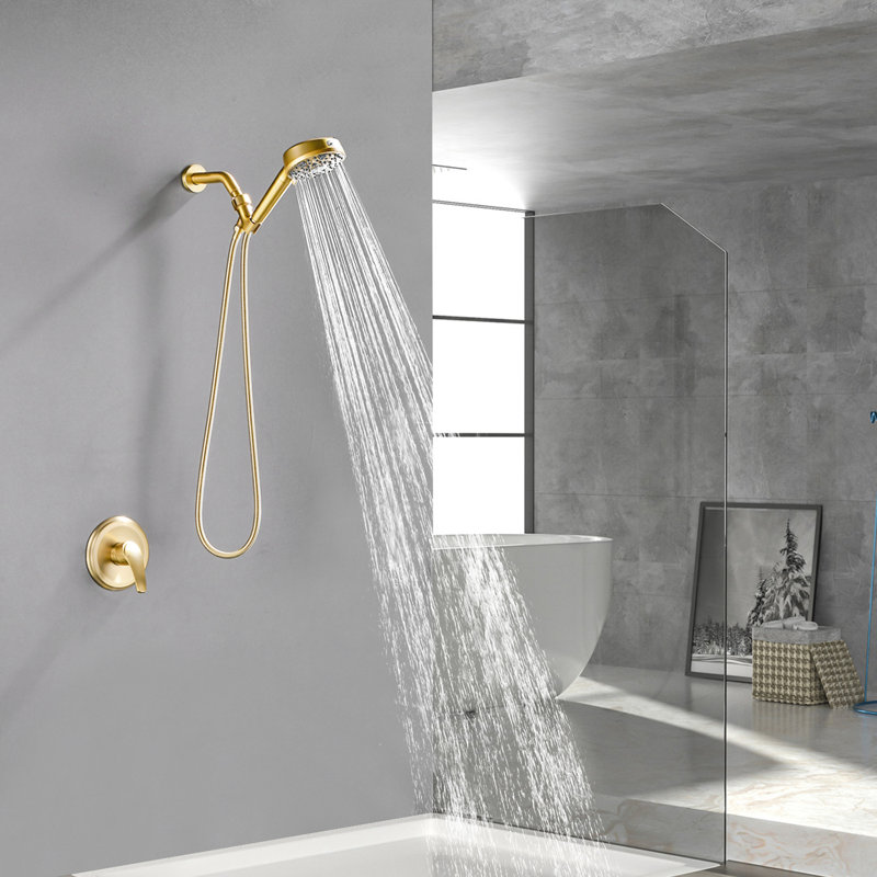 Shower Faucet Set With 7 Functions Handheld Shower Head Filter Shower Combo Set Shower System Shower Trim Kit, Brushed Gold