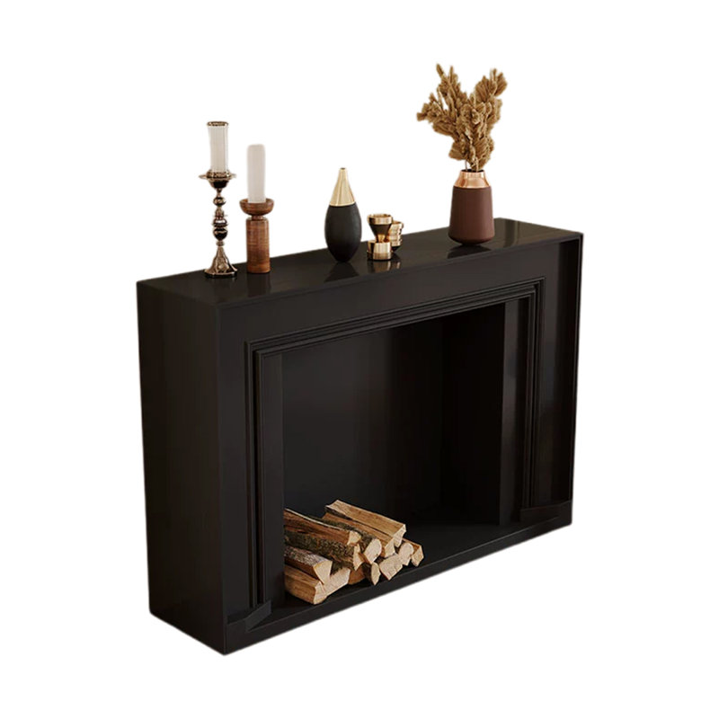 Black Solid + Manufactured Wood Freestanding Fireplace, Black, 35.43" H x 55.12" W x 10.24" D