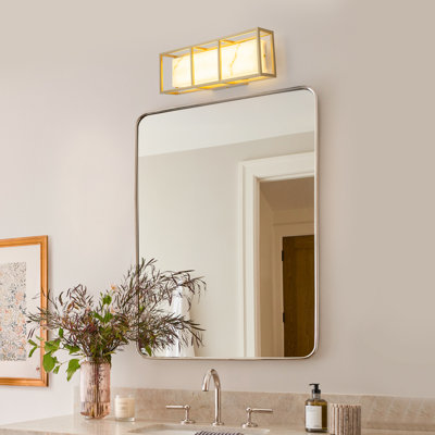 Modern 16.93" Dimmable LED Wall Sconce - Gold Bathroom Vanity Light with Faux Marble Resin Shade - 3000K Warm White Integrated LED - Reversible Mounting for Bedroom Hallway Entryway