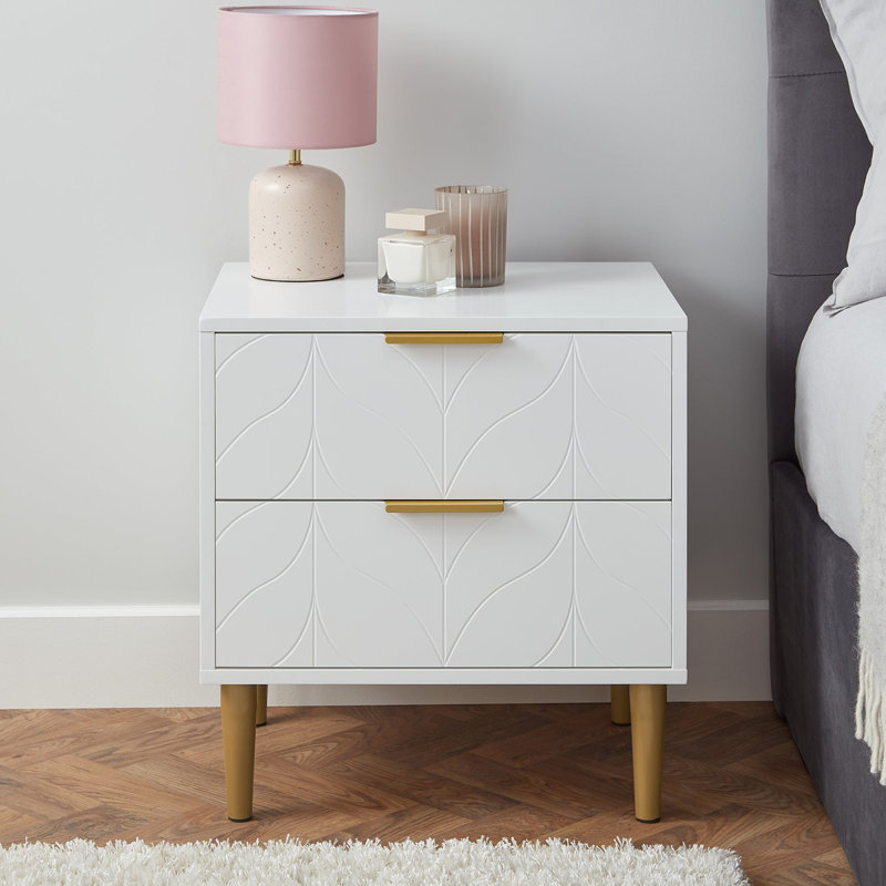 Adams 50cm W Manufactured Wood Bedside Table, White, Individual