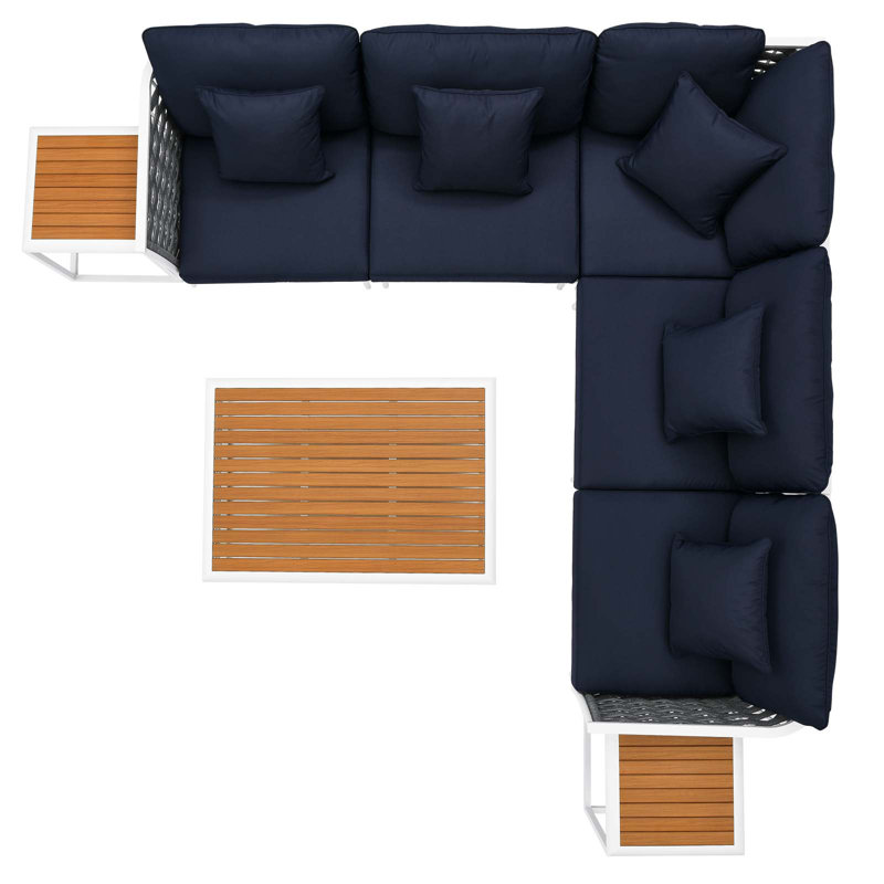 Modway Stance 8 Piece Outdoor Patio Aluminum Sectional Sofa Set, Navy