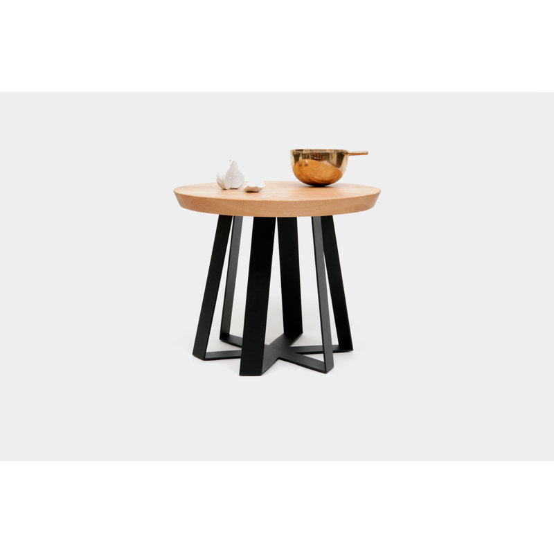 ARS Solid Wood Top End Table, Oak, Black
