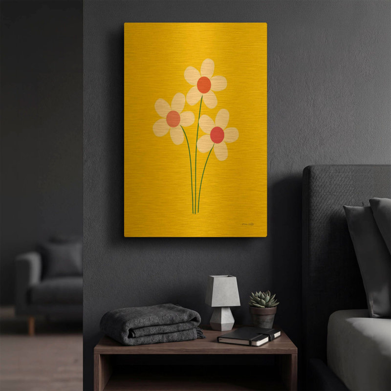 « Marguerites II » d'Ann Kelle, tableau mural en métal doré, 40,6 x 61 cm, 16 po x 24 po