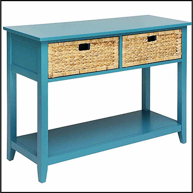 Console Teal avec tablette inférieure, conception moderne pour les entrées et les salons, parfaite pour le rangement et la présentation.