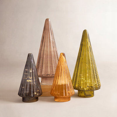 Ensemble de quatre arbres de Noël en verre - multicolore