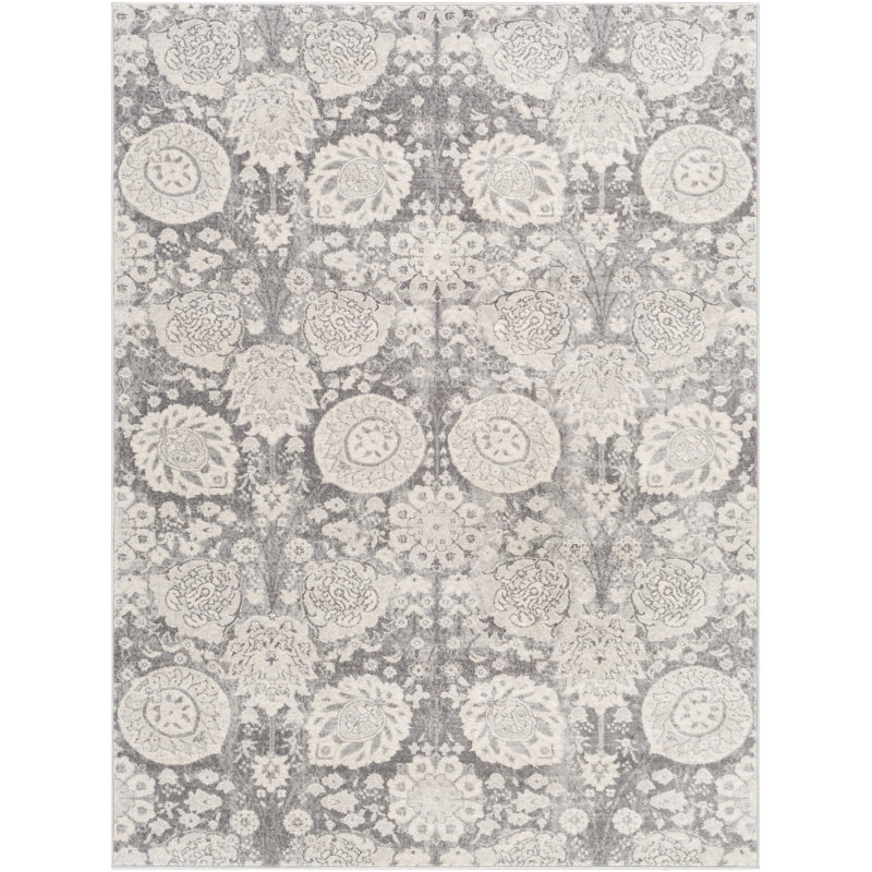 Tapis gris / blanc cassé DeSoto, Rectangle 5 pi 3 po x 7 pi 1 po