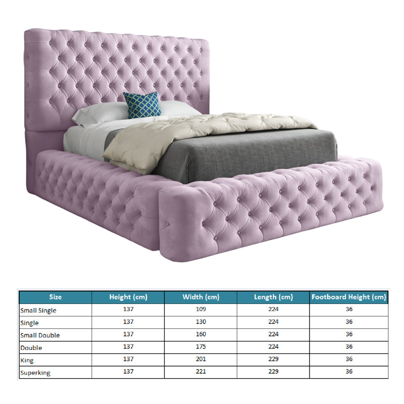 Aldon Upholstered Bed, Pink, Double (4'6)