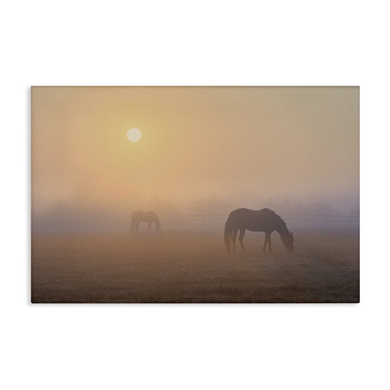 Toile «Misty Sunlit Horses» par Marty Hulsebos, H 20 po x l 30 po