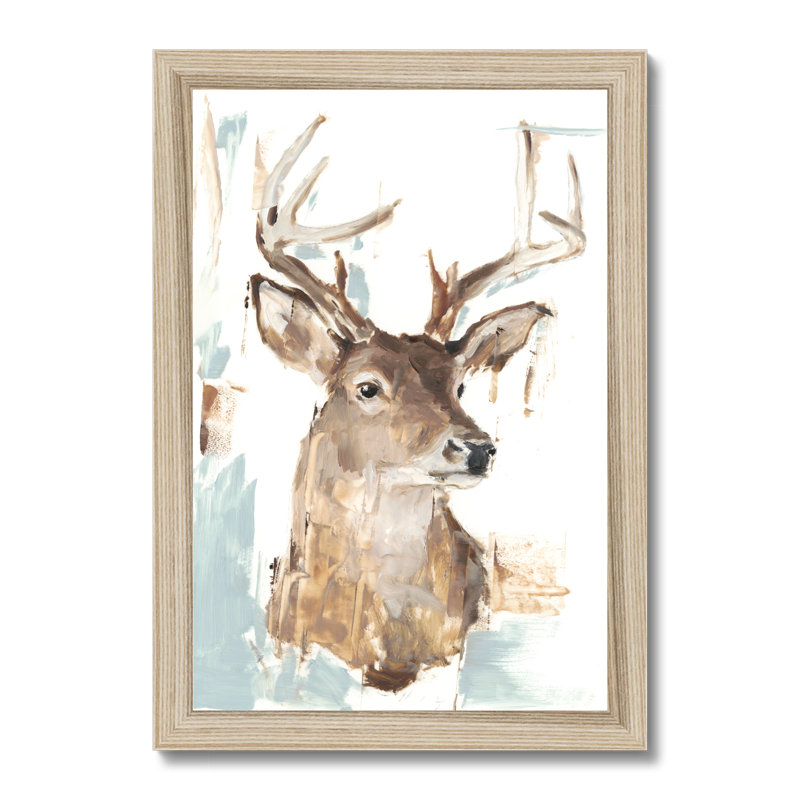 Bacall Modern Deer Mount I by Ethan Harper - Painting, 34cm H x 24cm W, Natural Wood Framed Paper Print