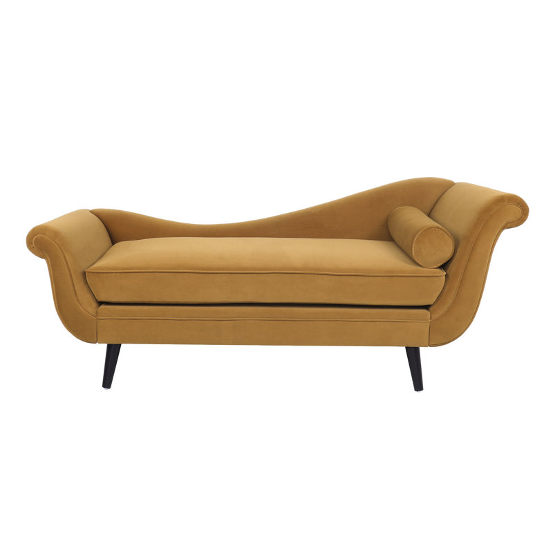 Chaise longue moderne rembourrée avec accoudoirs à volutes Calix, Mélange de polyester de curcuma