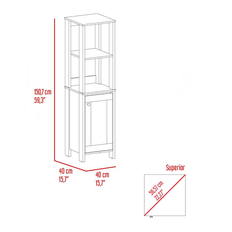Armoire à linge, deux tablettes intérieures, deux tablettes ouvertes, une porte, Gris