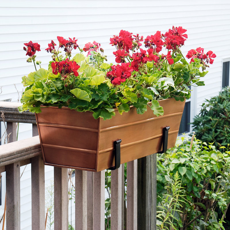 Metal Window Box Planter, Copper, 8.75"H x 24"W x 11"D