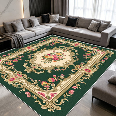 Tapis à motif floral vert or de 1 pièce, élégant tapis décoratif polyvalent, facile à nettoyer et à entretenir, meuble idéal pour la chambre à coucher, le salon, le couloir, le vestibule, le dortoir et le bureau afin de rafraîchir l'ambiance intérieure de votre maison