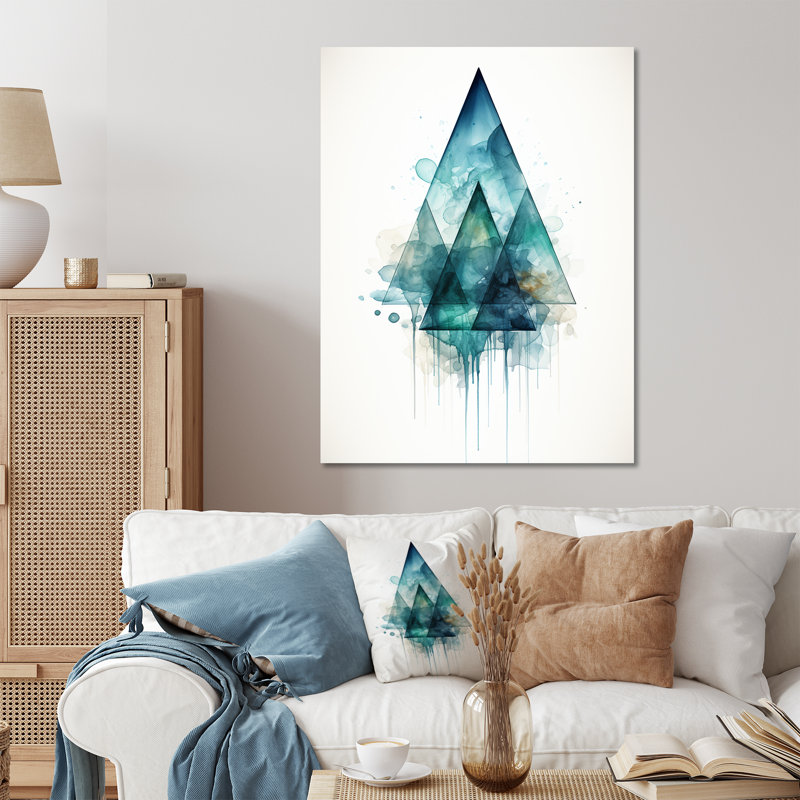 Échos bleu émeraude de pyramide - décoration murale abstraite en métal, H 20 po x l 12 po x P 1 po