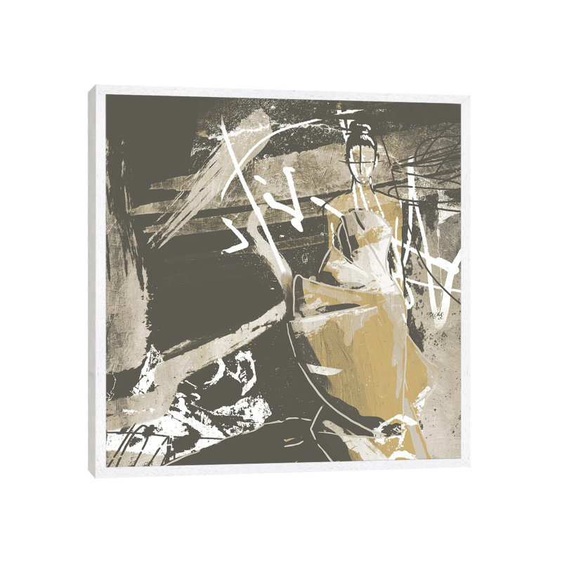 Beige Abstract Dress by On Rei - Floater Frame Gallery-Wrapped Canvas Giclée on Canvas, White Framed