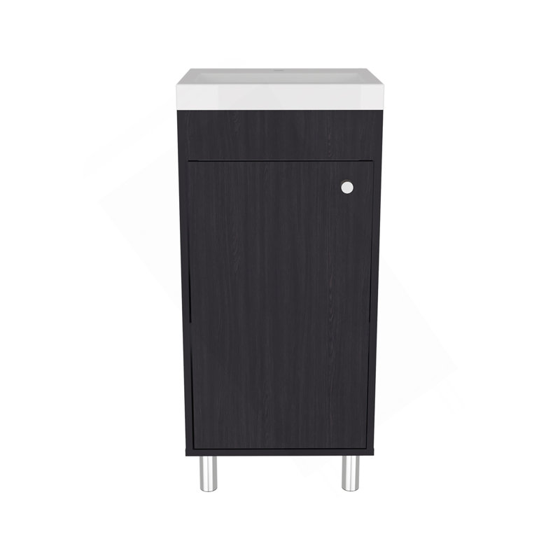 Rivera Freestanding Bathroom Vanity With One Door, Two Shelves, Resin Sink Base Cabinet, Black, Black