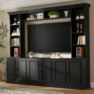 Hudson 97.4" W Elegant 4-Piece Wall Unit Entertainment Center with Bookshelf