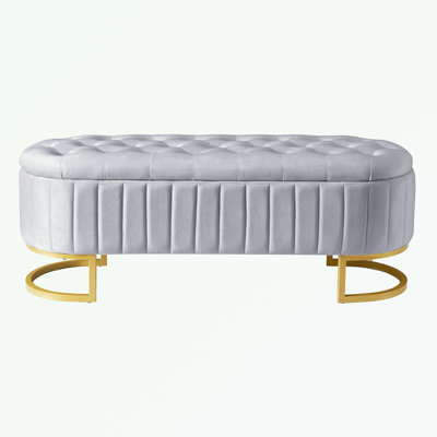 Upholstered Velvet Storage Ottoman with Button-Tufted and Metal Legs -  Everly Quinn, 5EE28CA945C946F3B7A0A5513694C238