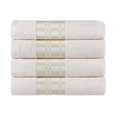 Mikira Larissa Cotton Medium Weight Geometric Border Bath Towel