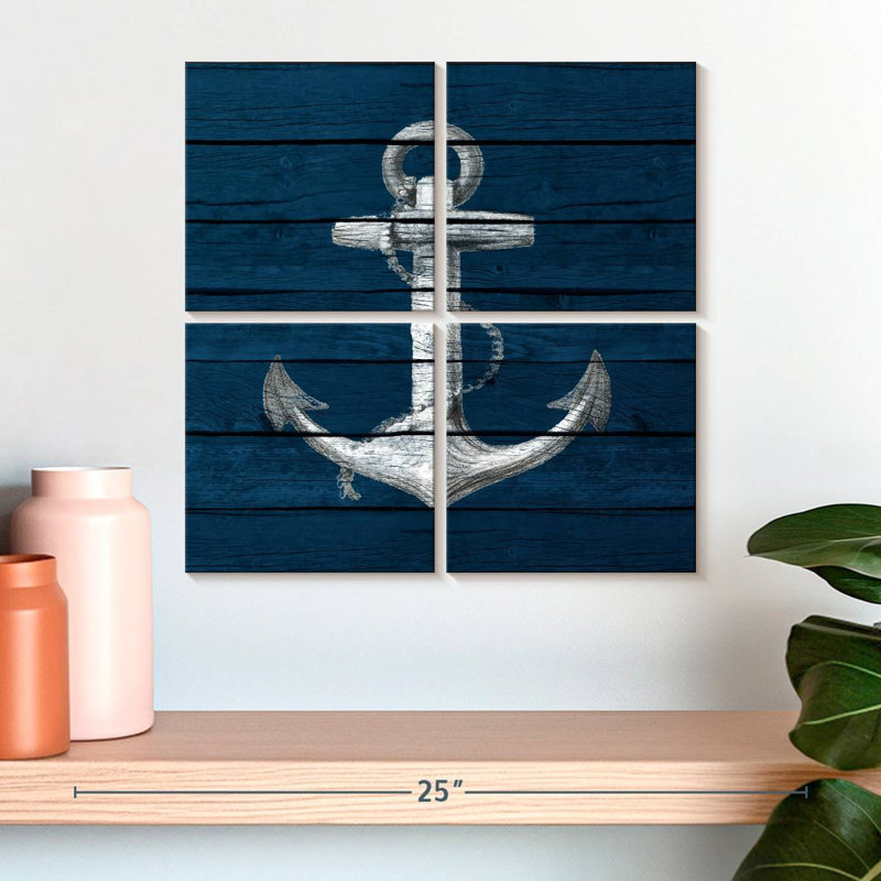 Aletra ancre sur bois bleu, H 18 po x l 18 po