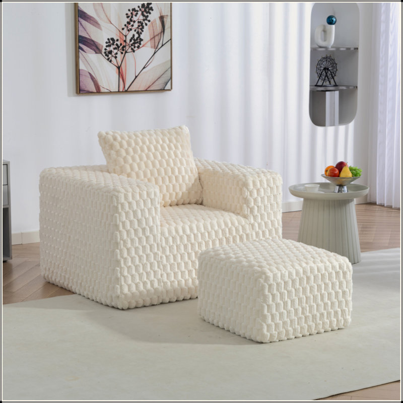 Canapé à compression en velours côtelé avec repose-pieds Boneless Lingge-33006, Blanc