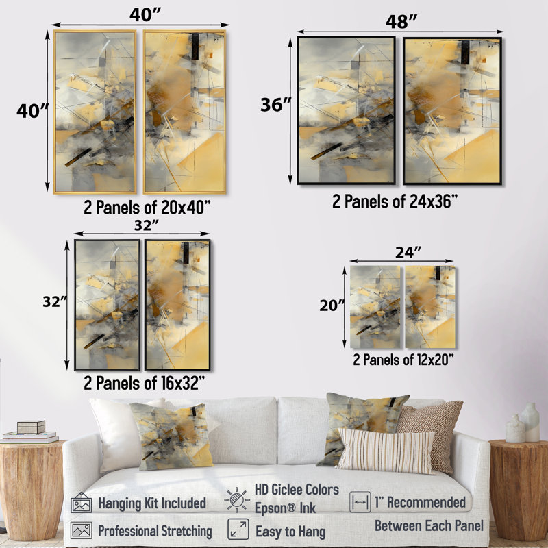Jaune et gris au-delà de la toile II - Peinture abstraite, impressions sur toile surdimensionnées, 36'' H x 48'' W, Black