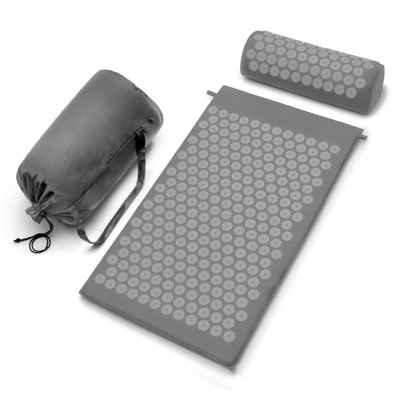 Sivan Health and Fitness Acupressure Mat and Pillow Set - Grounding Mat for Stress, Back & Neck Pain - Acupuncture Point Massage Mat for Muscle Relaxation, Sciatica, & Meditation - Includes Carry Bag, All Gray