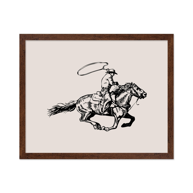 Cowboy avec Lasso No2, Poster, 08"H x 10"W, Brown Framed