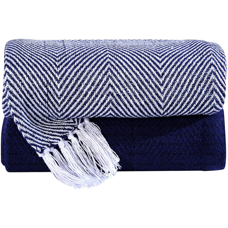 Jeté en coton Rustic Farmhouse, L 50 po x L 65 po, Bleu marine
