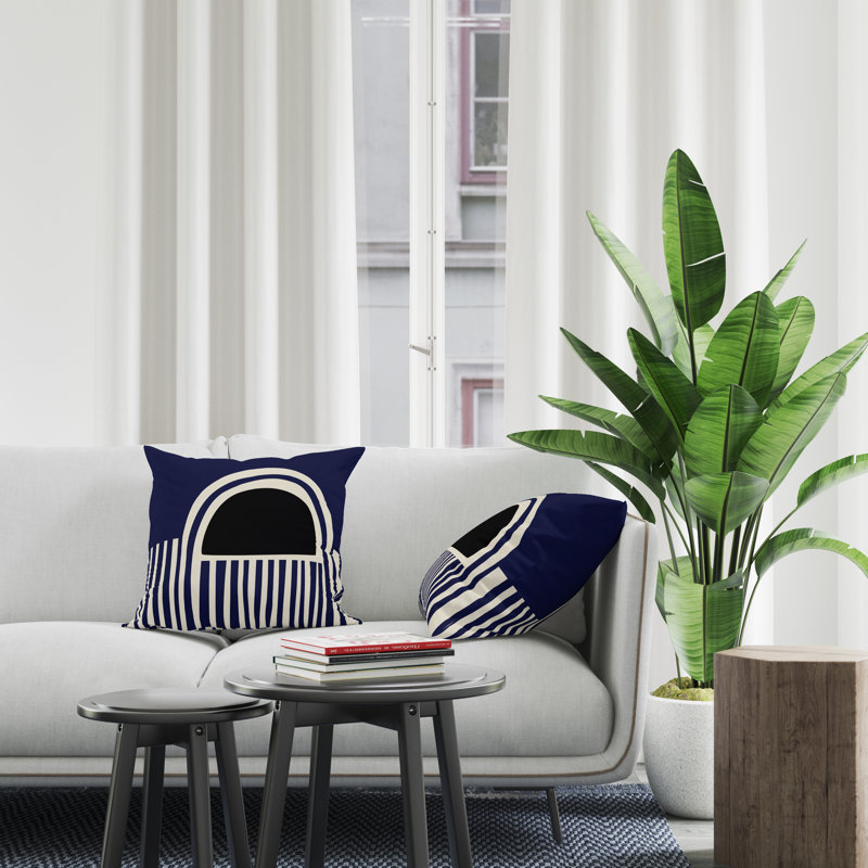 Jeté carré en polyester intérieur / extérieur, L 17 po x H 17 po, Noir / bleu marine