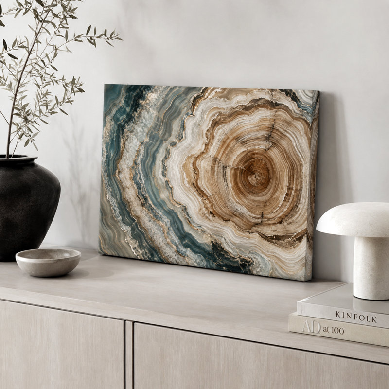 «Blue Blue Geode Wood Ring», art moderne sur toile, impression sur toile encadrée, H 24 po x l 36 po x P 1,5 po, Toile tendue