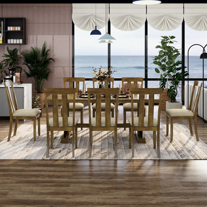 Ensemble repas pour 8 personnes Jonita, Noyer naturel, Noyer naturel / beige, Noyer naturel / noir
