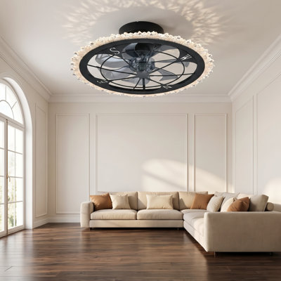 21" Low Profile Nautical Compass Ceiling Fan with Crystal Border, App and Remote