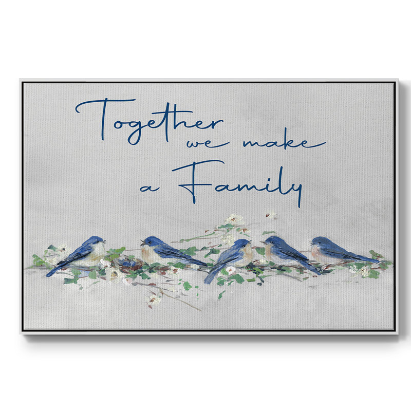 Bluebird Family, peinture sur toile encadrée, H 25 po x l 37 po x P 2 po, Cadre blanc