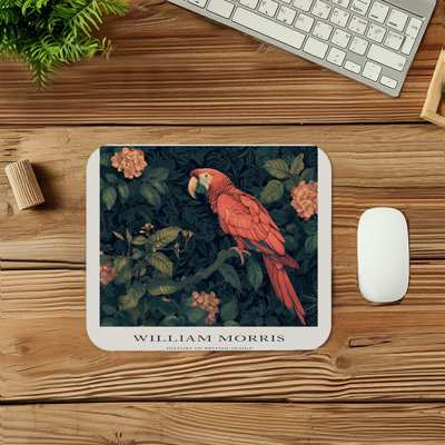 Animals William Morris Parrot I Cottage Gaming Cute Office Laptop Desk Pad Gift Mat Square Rectangle Non-Slip Mousepad