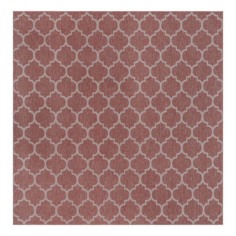 Geometric Rust Red Indoor / Outdoor Area Rug, Square 13'1"